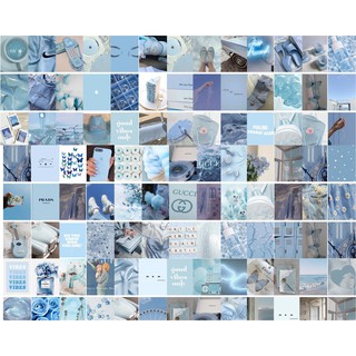 20 tấm Wall Collage / Photo Wall cỡ A4/A5 dán tường trang trí Blue Aesthetic