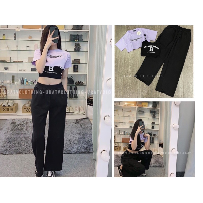 [FREESHIP - Ảnh thật tự chụp] SET 3 MÓN crop + QUẦN SUÔNG URATV