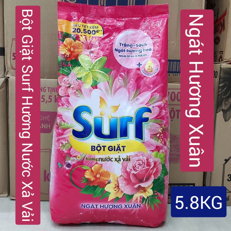 Bột Giặt Surf Hương Nước Xả Vải 5.8KG/Hương Nước Hoa 5.5KG.