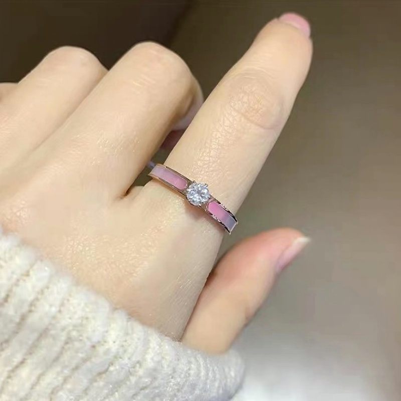 Nhẫn Kim Cương Lục Giác Thời Trang Với Vỏ Màu Hồng | Nhẫn Thép Titan Cao Cấp Thời Trang | Trang Sức Bằng Thép Không Gỉ Chống Nước Không Phai Màu Không Gây Dị Ứng