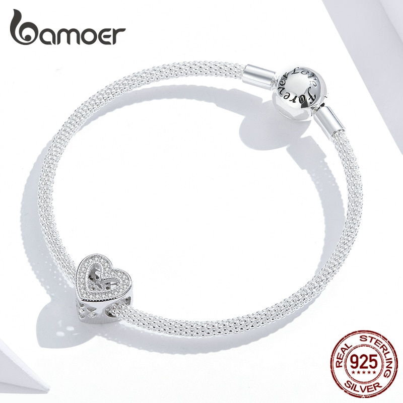 Phụ Kiện Bamoer Hình Trái Tim Bằng Bạc Dùng Làm Trang Sức Xinh Xắn