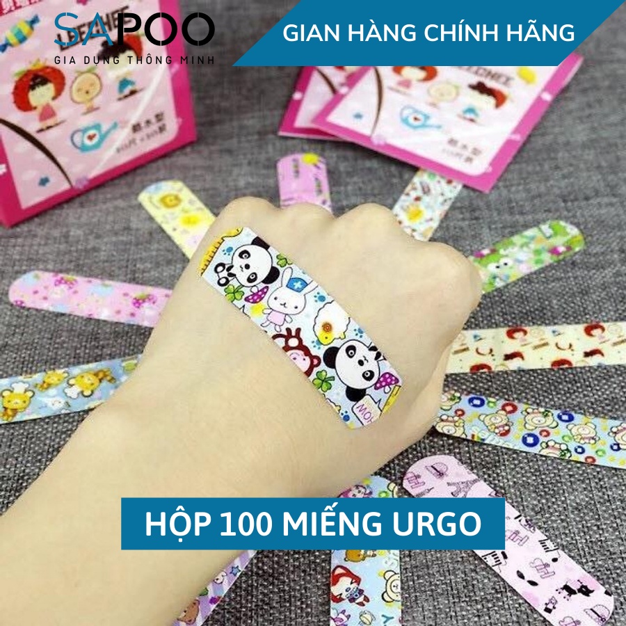 Hộp 100 miếng URGO cá nhân dán vết thương cute - Băng gâu dán vết thương chống nước, tiệt trùng cho bé - Gia Dụng SAPOO