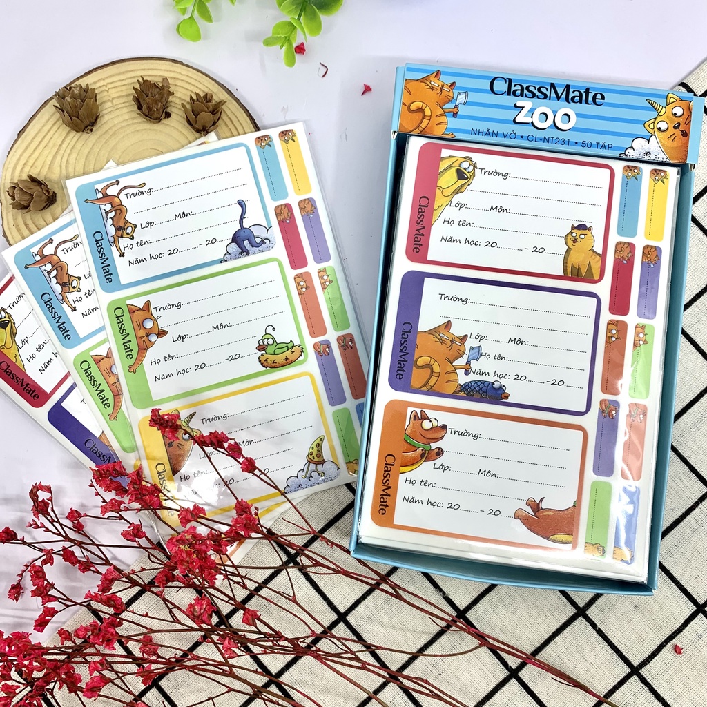 Nhãn vở có keo dán sẵn CLASSMATE  Zoo 15 Cái/Túi CL-NT231 Chất Liệu Giấy Bóng Nổi Bật, Bám Dính Tốt