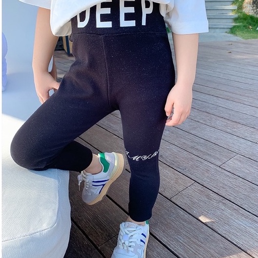 QG271 - Quần legging cạp chữ DEEP sz 90-140, legging co dãn, chất cotton, quần cho bé thu đông 2022