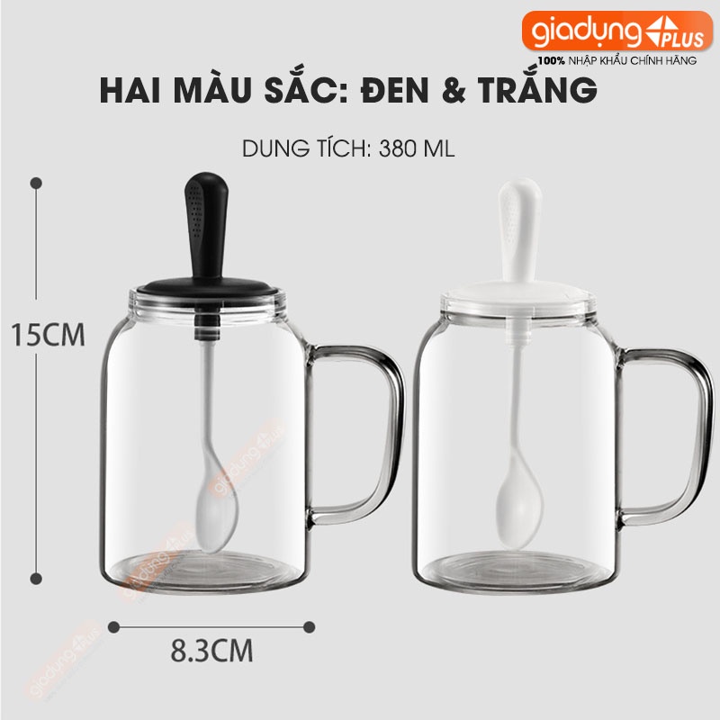 Hủ đựng gia vị muỗng liền nắp thông minh có nắp đậy kín thuỷ tinh borosilicate 380ml, có tay cầm chắc chắn PHALEDO