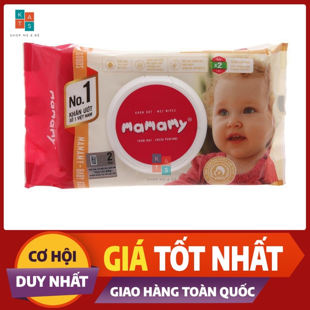 Khăn Ướt Chống Hăm, Kháng Khuẩn MAMAMY 80 Tờ/Gói, Có Nắp, Hương Tự Nhiên, Ko Chất Bảo Quản, An Toàn Cho Trẻ Sơ Sinh