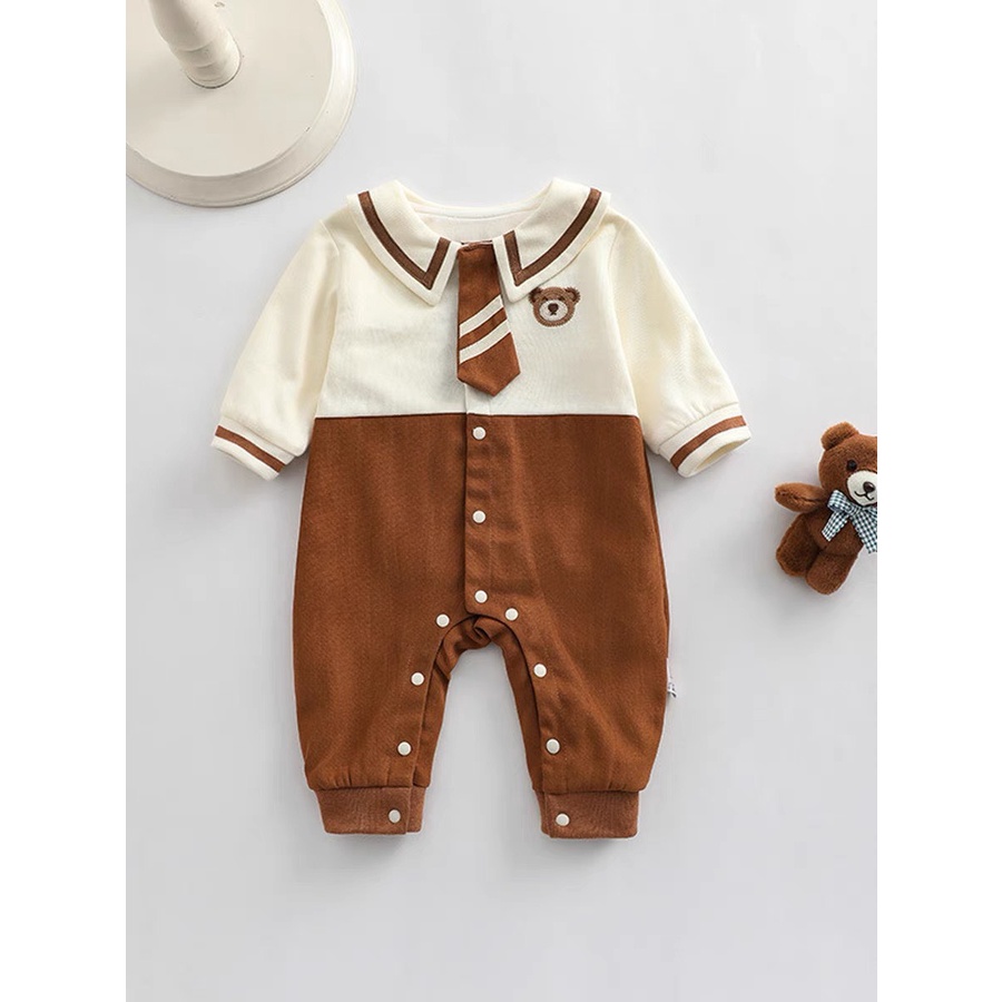 Cặp body cà vạt nâu cho bé
