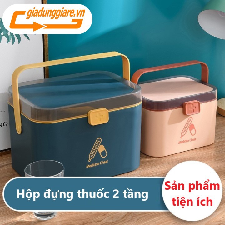 Hộp thuốc y tế gia đình 2 tầng - Nhựa cao cấp , 2 tầng có khay , quai xách tiện lợi (Mầu ngẫu nhiên)