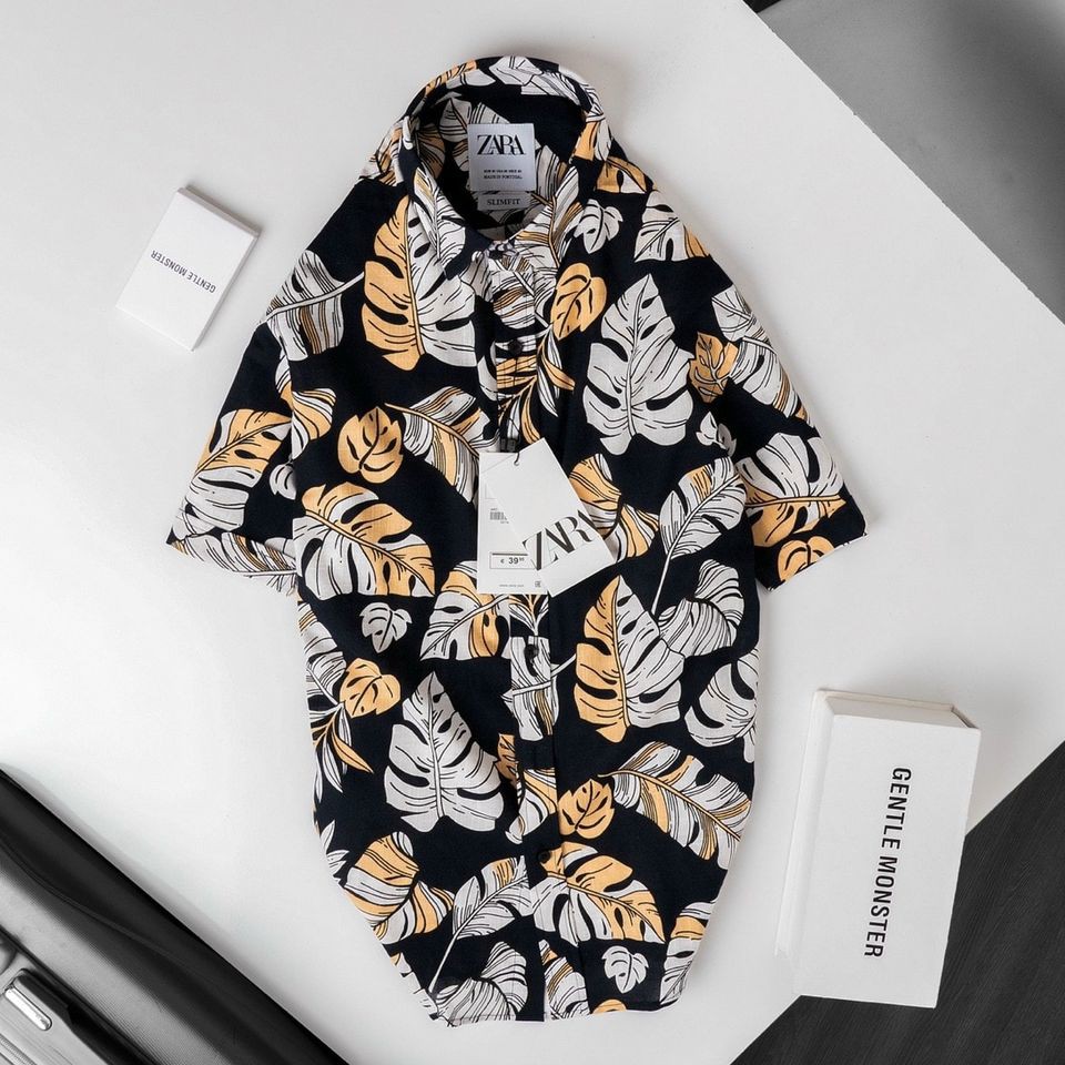(bigsize - sale) Áo Sơ Mi Hoạ Tiết 3D Tay Ngắn nam bigsize - hình chiếc lá mã SMTN-4-9-03
