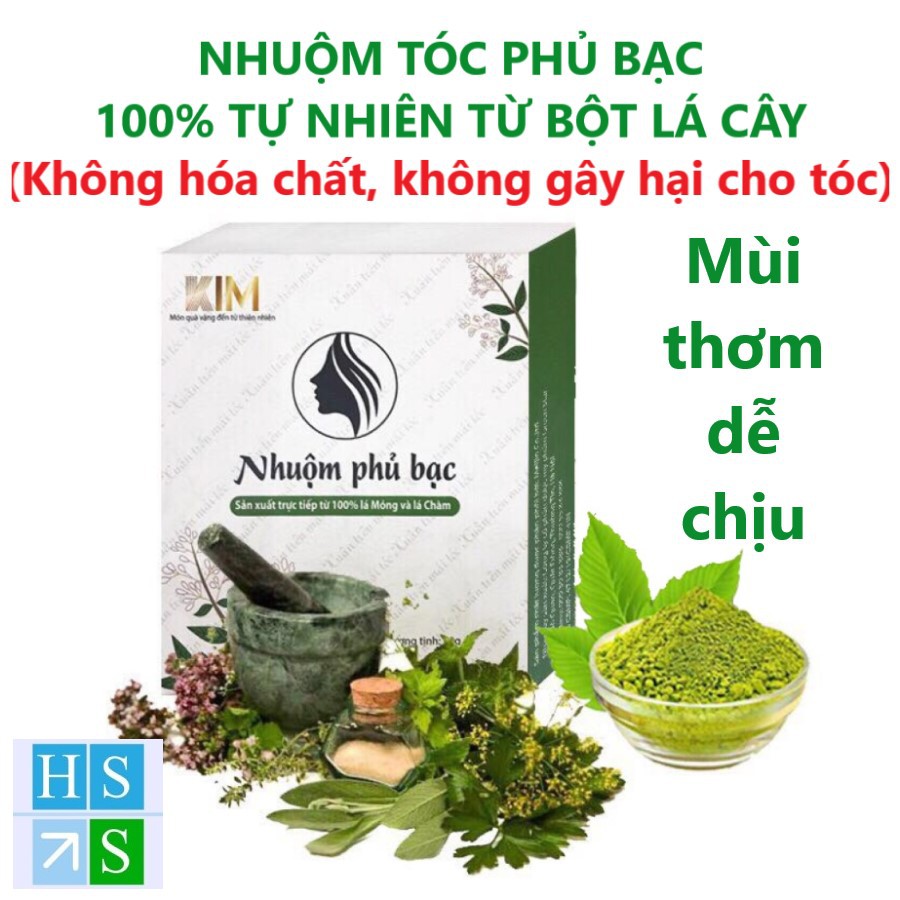 (KM cực HOT) Nhuộm tóc phủ bạc KIM 50g 100% tự nhiên từ bột lá Móng và lá Chàm (Tùy chọn nhuôm mầu NÂU hoặc ĐEN)