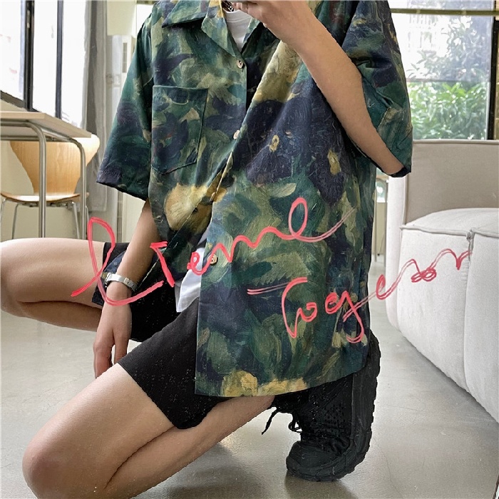 Áo Sơ Mi Tay Ngắn Dáng Rộng Phong Cách Retro Hàn Quốc Cho Nữ