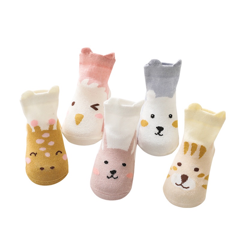 Tất Cotton Chống Trượt Hoạ Tiết Động Vật Dễ Thương Cho Bé 0-3 Tuổi