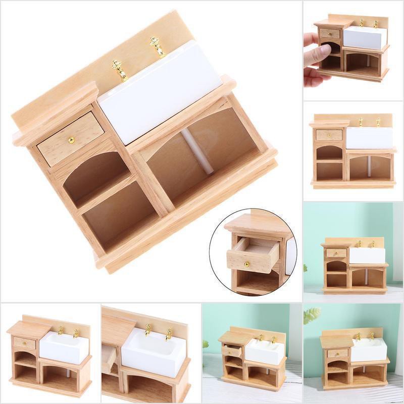 [HoMSI] 1:12 Wooden Dollhouse Furniture Basin Sink Cupboard Cupboard Cabinet SUU