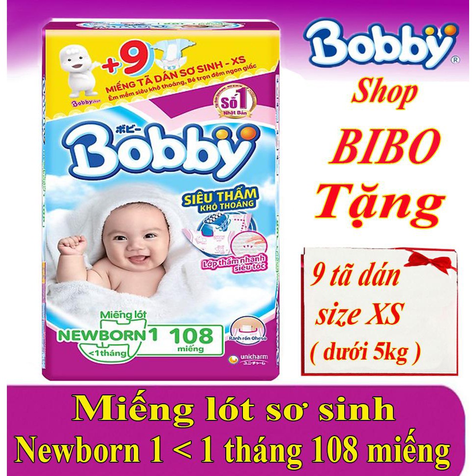 COMBO 2 BỊCH TẢ LÓT NEWBORN1 BOBBY 108 MIẾNG, TÃ LÓT CHO BÉ SƠ310 SINH