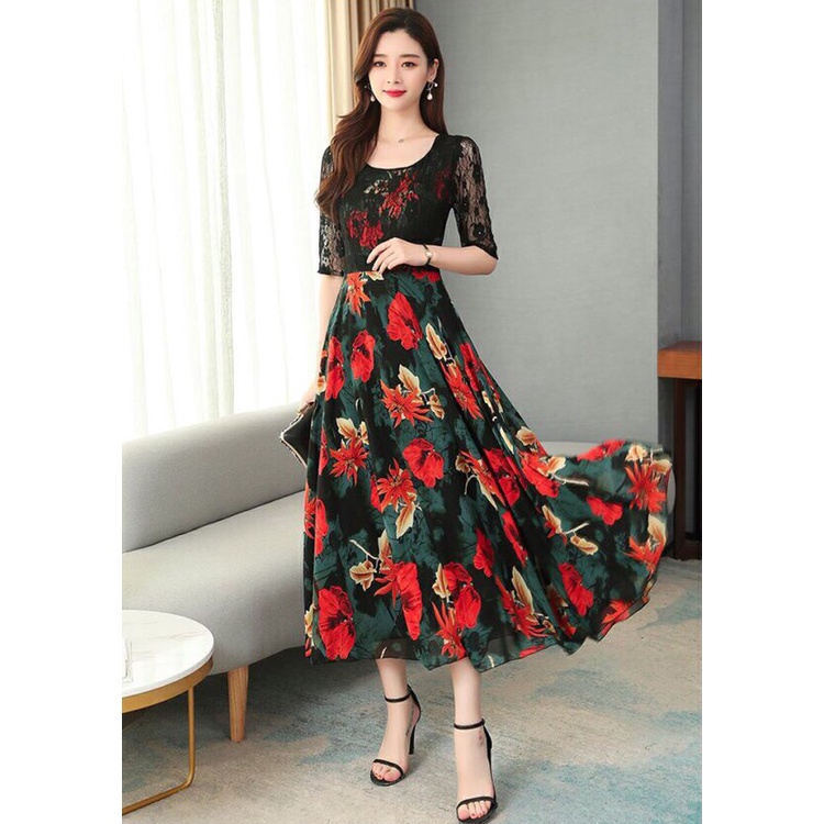 Đầm Maxi Hoa Tay Lỡ Phối Ren - KV2627