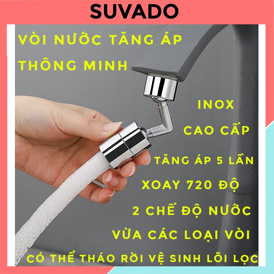 Đầu Nối Vòi Nước, Tăng Áp Lọc Nước Thông Minh Xoay 720 Độ Lắp Vòi Nước Chậu Rửa Bát Chén Lavabo 2 Chế Độ Nước V3 SUVADO