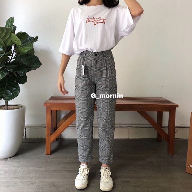 Quần baggy kẻ caro 02 (nâu, đen-trắng) | BigBuy360 - bigbuy360.vn