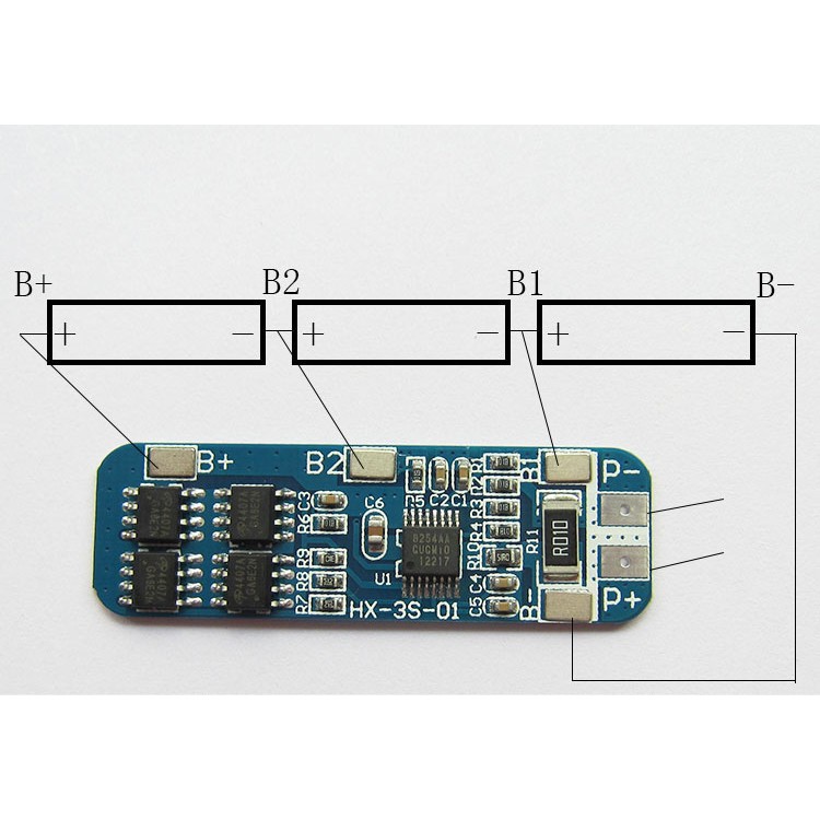 Mạch ghép bảo vệ kiêm sạc 3 cell 18650 nối tiếp BMS 3s 12v 10A