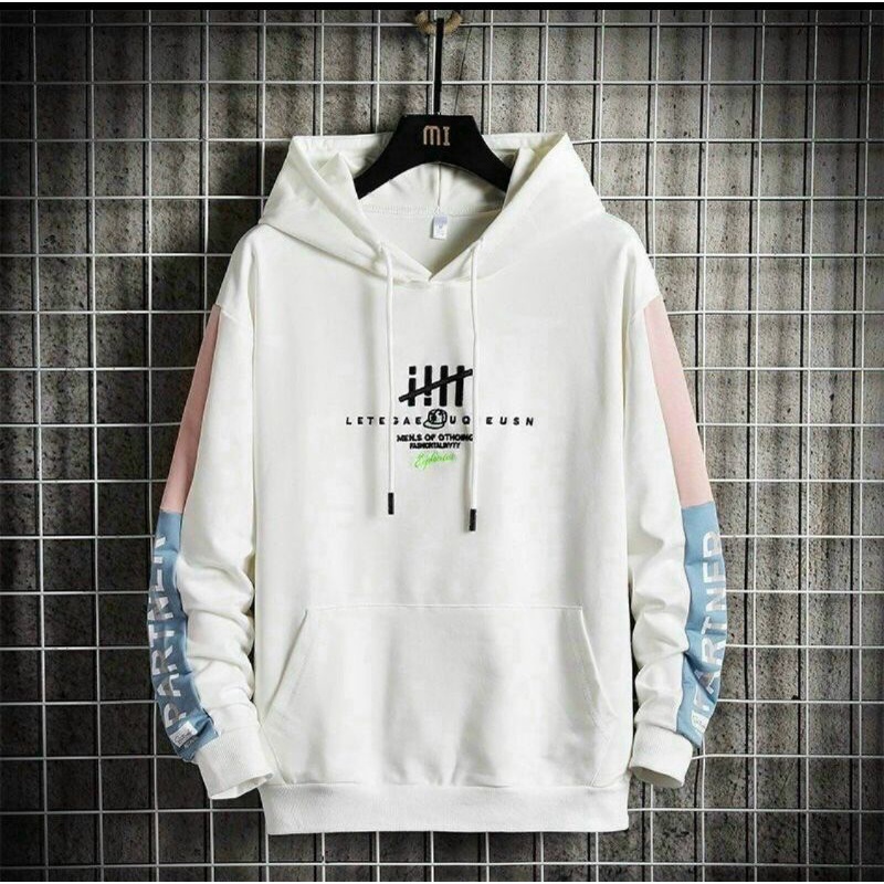 Áo hoodie nam phối sọc viền tay form rộng, mẫu sweater có mũ dài tay thời trang teen
