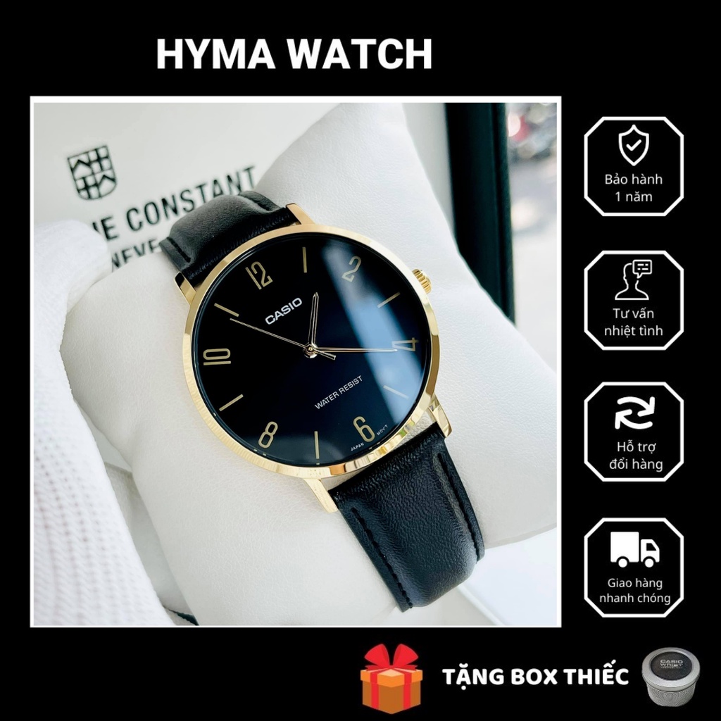 Đồng hồ nam dây da viềng vàng - Mặt đen Casio MTP VT01GL-1B2VDF Bảo hành 1 năm Hyma watch | BigBuy360 - bigbuy360.vn