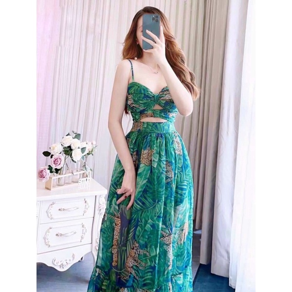 Váy Maxi 2 Dây, Đầm Maxi Đi Biển V305, Họa Tiêt Hoa Chất Voan, Hack Dáng, Khoe Chân Dài Miên Man