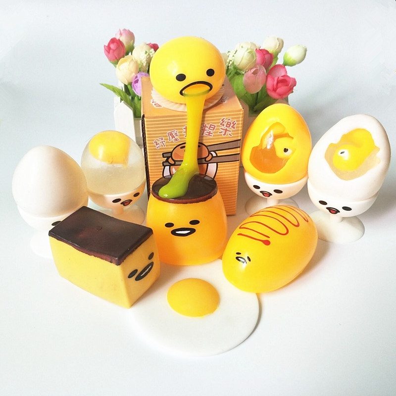 Gudetama Squishy đồ chơi Trứng Lười Mochi Nho Trút Giận Trứng Lưới Túi Trượt Slime