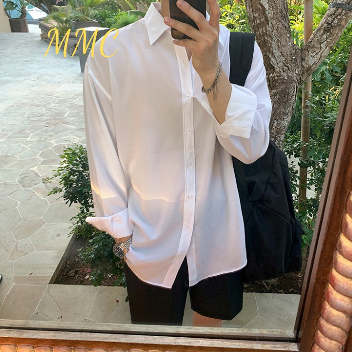 Áo Sơ Mi Nam Nữ Dài Tay Form Rộng Unisex Vải Lụa 2 Màu Sơ Mi Trắng, Đen Cho  Học Sinh Sinh Viên Đi Học Mã: Sml | Holcim - Kênh Xây