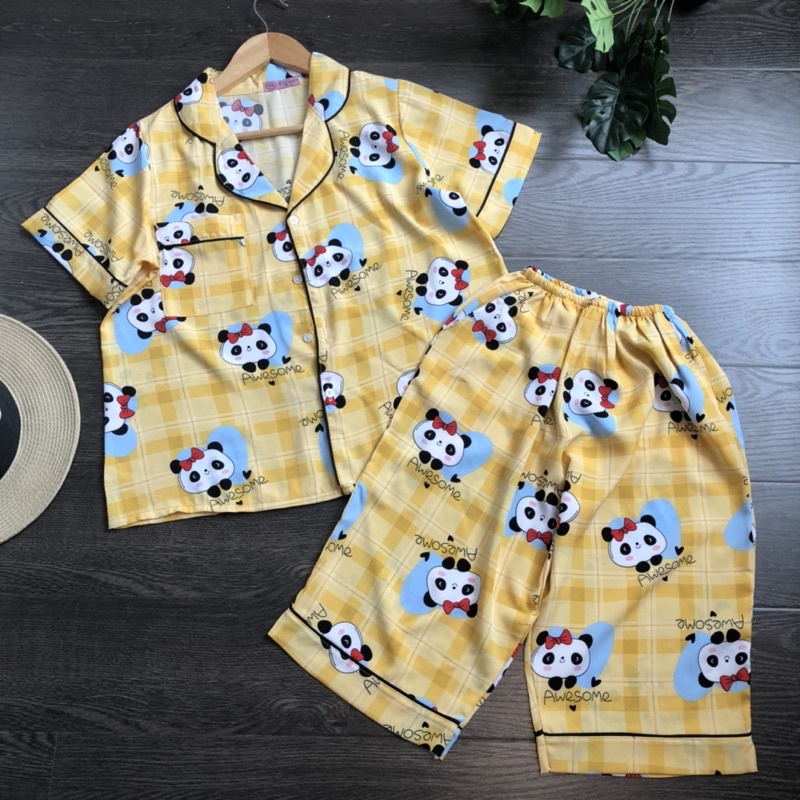 Đồ bộ Pijama cộc tay quần lửng lụa thái caro dưới 58 kg -Đồ bộ mặc nhà xịn xò siêu xinh