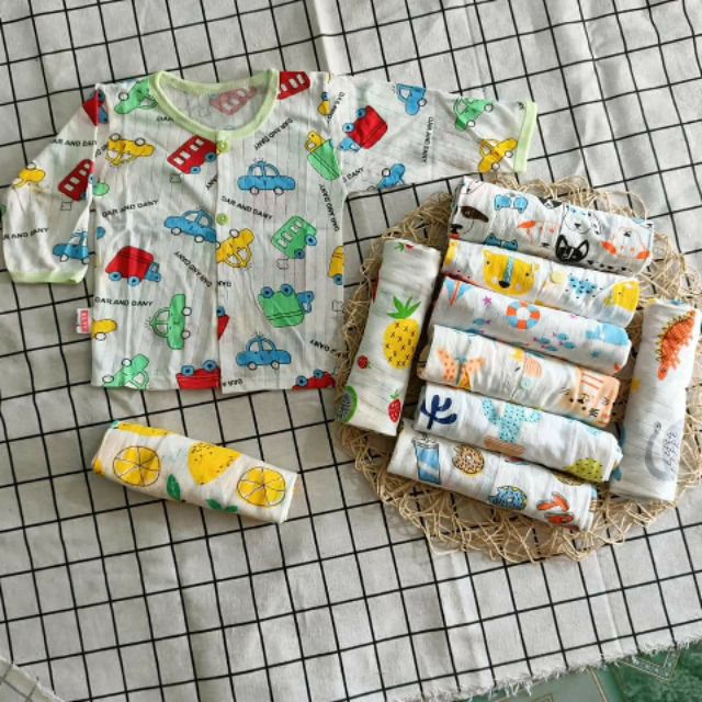 Lẻ áo cotton giấy cài cúc cho bé