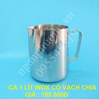 Ca inox có vạch chia 1 lít , ca đánh sữa inox 1000ml