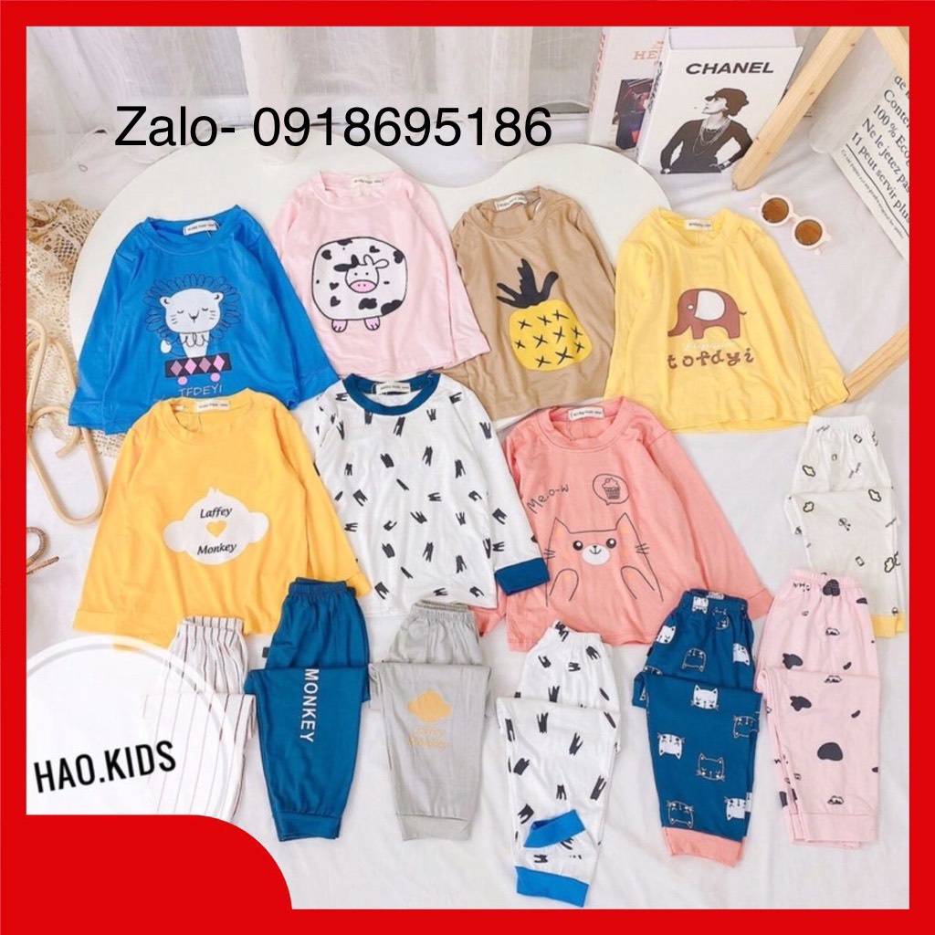 Đồ bộ dài tay thu đông bé trai bé gái chất thun lạnh túi zip in hình ngộ nghĩnh- Hàng tốt_ be yeu kids