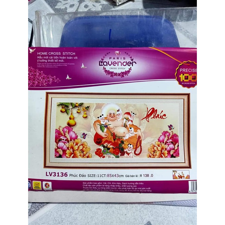 Tranh thêu 3D phật di lạc KT:85x43cm,tranh chưa thêu.Tặng kéo và xỏ chỉ.