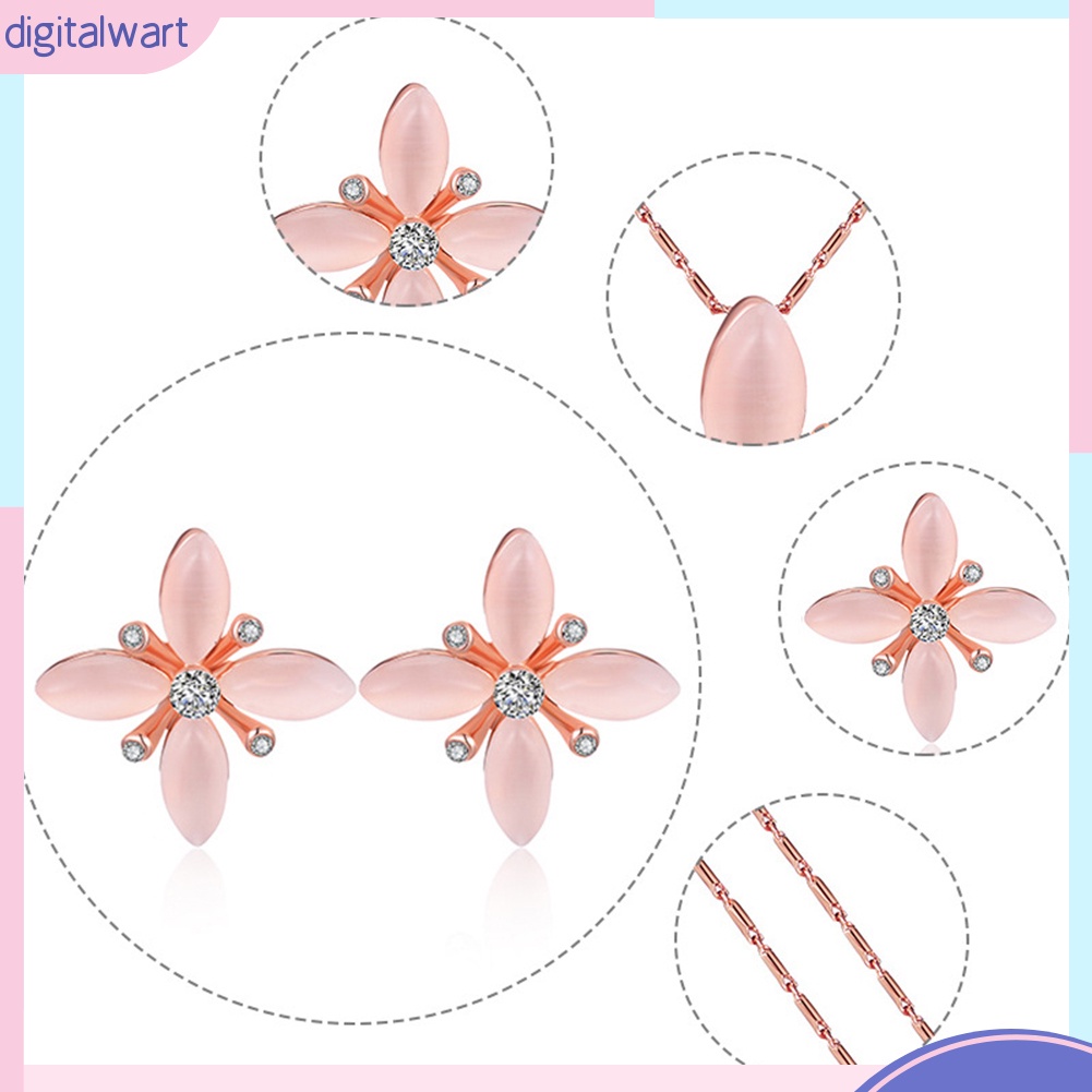 Set dây chuyền và đôi khuyên tai hình hoa đính đá thời trang cho nữ