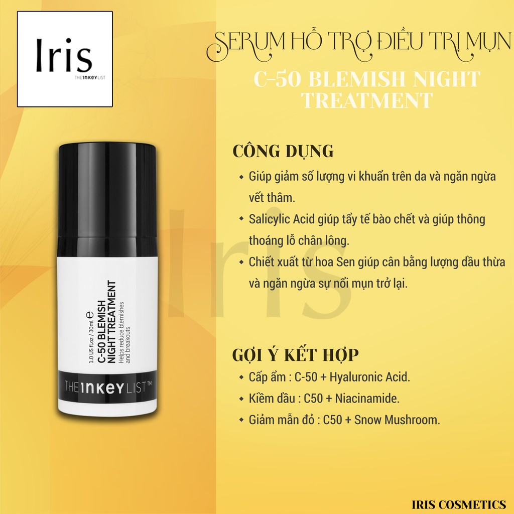 (BILL CANADA) Serum giúp giảm mụn trên da C-50 Blemish Night Treatment -The INKEY List-