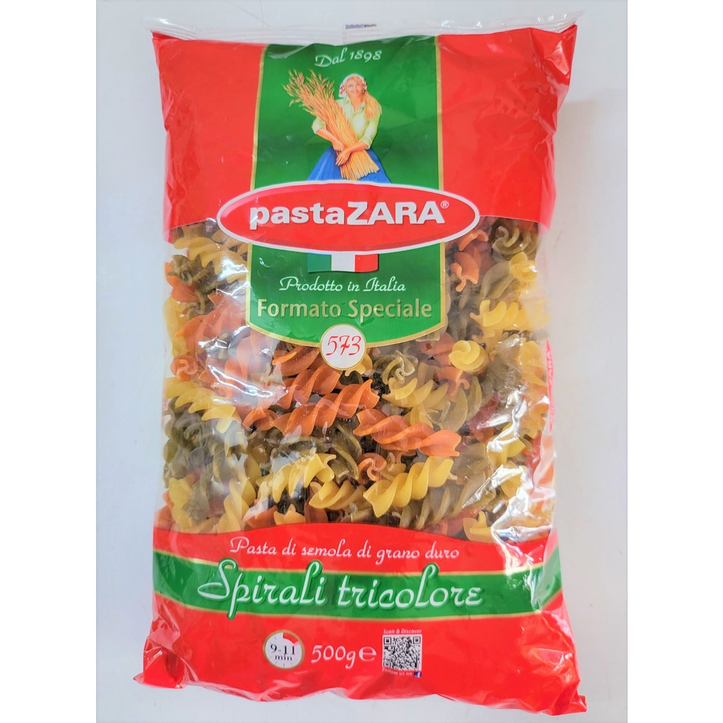 [Túi 500g – SỐ 573] NUI RAU CỦ 3 MÀU [Italia] PASTA ZARA Spirali Tricolore Pasta (tgc)