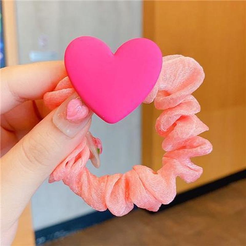 Dây Buộc Tóc Cao Su Co Giãn Bọc Lưới Hình Trái Tim Cá Tính Cho Bé Gái