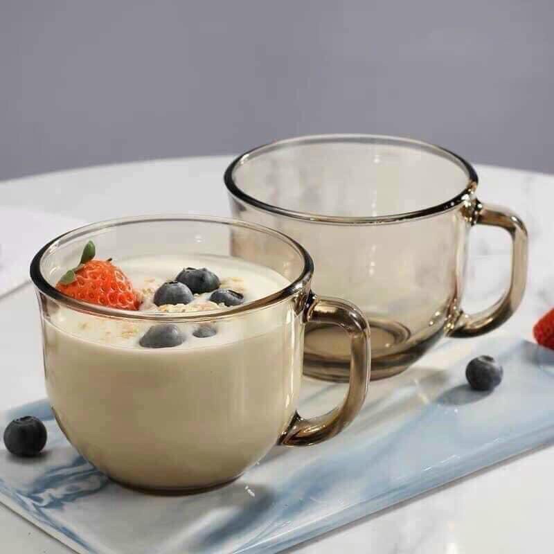 Set 2 cốc hổ phách, có tay cầm 420ml hàng dày, đẹp (không kèm thìa)