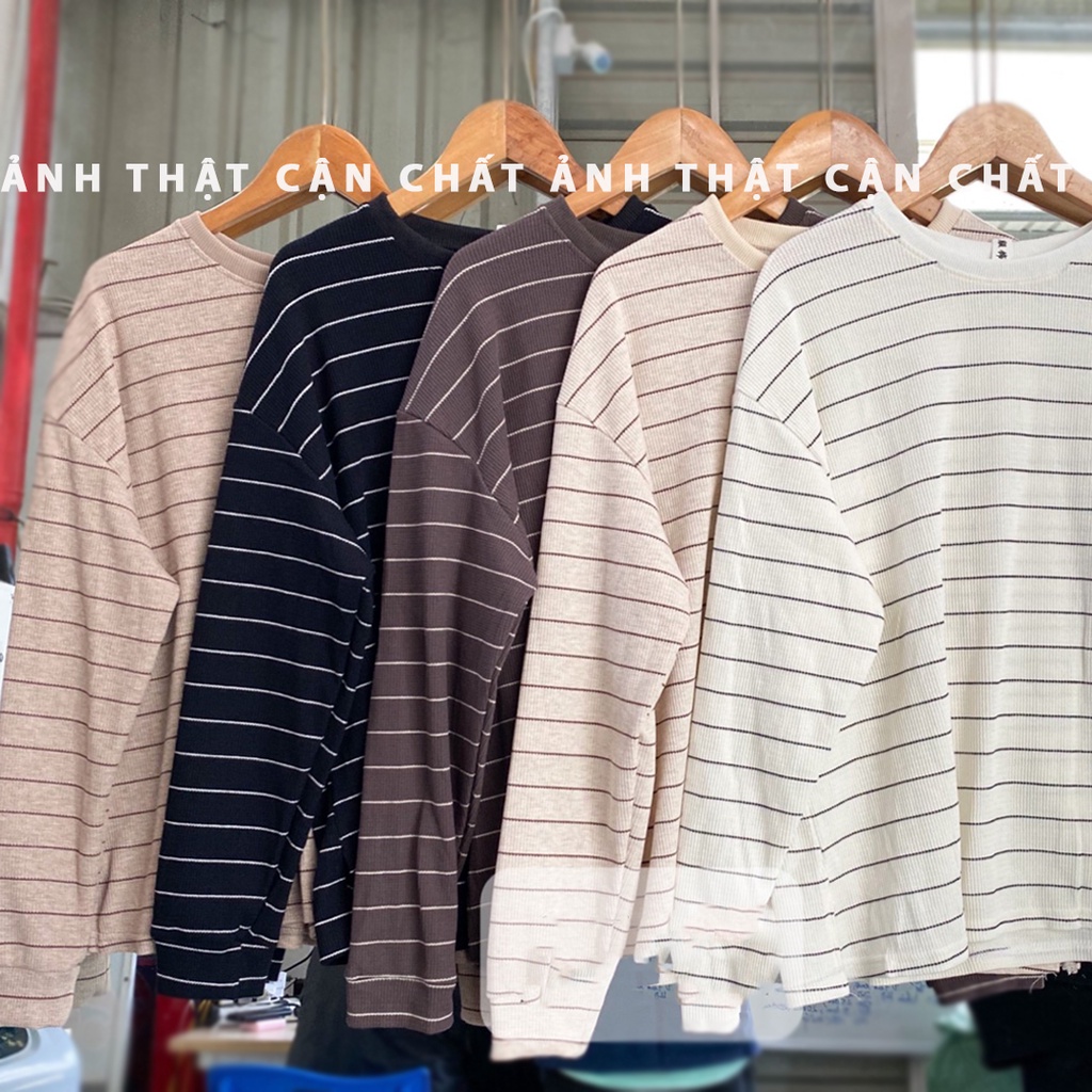 Áo len kẻ dài tay basic màu siêu tây vintage Ulzzang (hàng QC) - Ảnh thật + Video thật