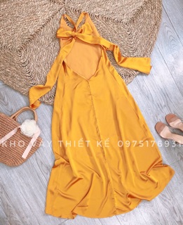 ( Ảnh thật) Đầm maxi đi biển lụa lưng trần - V0006
