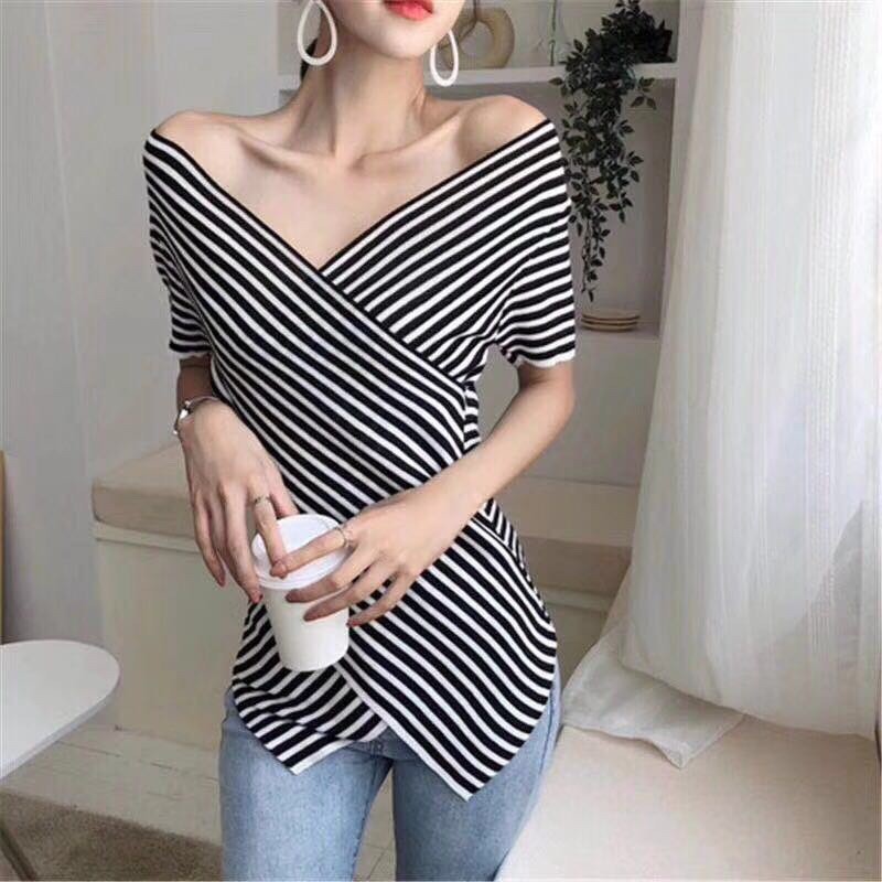 G02. 205. ÁO LEN KẺ SỌC LỆCH VẠT | BigBuy360 - bigbuy360.vn