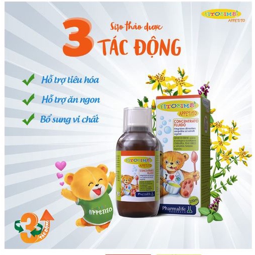 Fitobimbi Appetito - Siro bổ sung vi chất, giúp bé ăn ngon, tăng đề kháng, tiêu hóa, hấp thu ở trẻ em, giảm biếng ăn