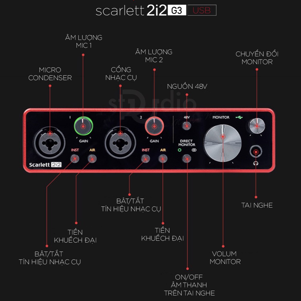 Sound Card FOCUSRITE 2I2 GEN 3 ⚡ BẢO HÀNH 1 NĂM ⚡ Dành Cho Thu Âm, Hát Livestream Chuyên Nghiệp, Monkey Studio