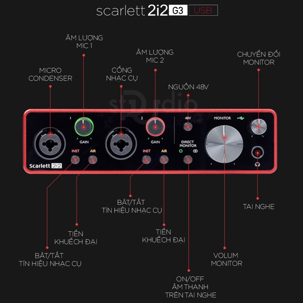 Soundcard Focusrite Scarlett 2i2 Gen 3 ⚡ BẢO HÀNH 1 NĂM ⚡Sound Card Âm Thanh - Focus USB Audio SoundCard (3rd - Gen3)