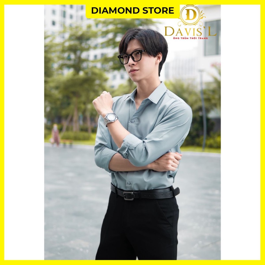 Áo sơ mi nam Davis'L chất lụa Mỹ cao cấp phong cách thời trang trẻ trung màu ghi - Diamond's Store