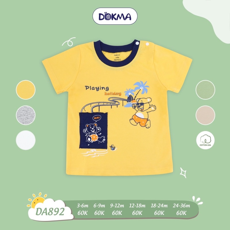 Áo cộc tay cài vai bé trai Dokma chất cotton organic  DA892