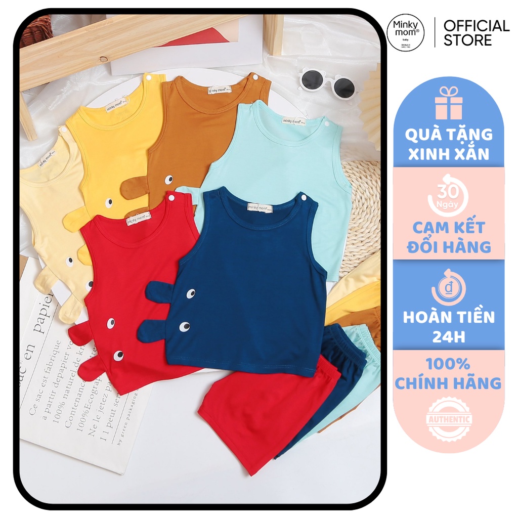 [SALE] Bộ Ba Lỗ Cho Bé Trai, Bé Gái Minky Mom Vải Thun Lạnh Cúc Bấm Cài Vai Tai Thú 3D, Áo Ba Lỗ Bé Trai MKM3LO2104
