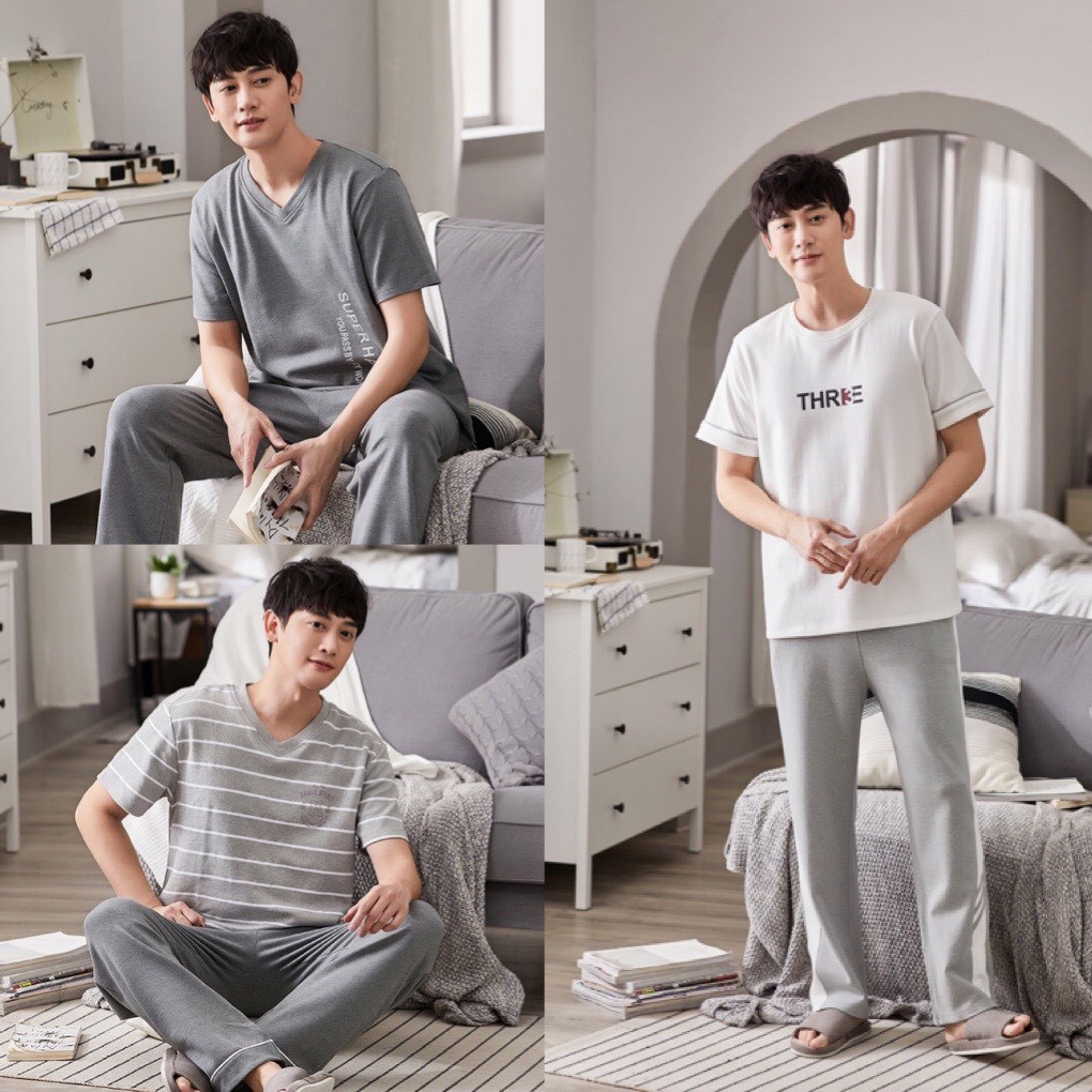 {ẢNH THẬT} Bộ nam cộc tay quần dài chất cotton mát mịn, lịch sự nam tính phù hợp mặc trong nhà, đi dạo
