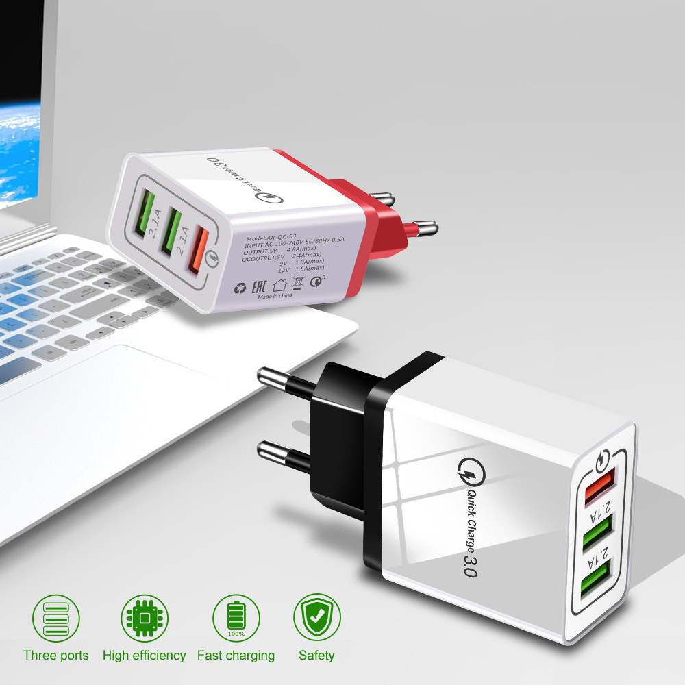 Củ Sạc Nhanh Qc3.0 5v / 9v / 12v 3 Cổng Usb 2.4a