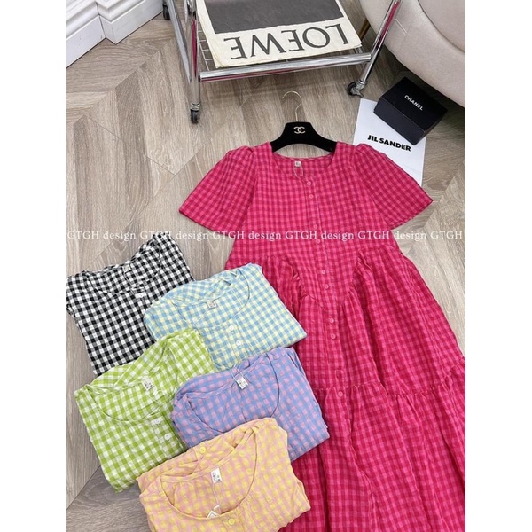 Đầm kẻ babydoll dáng dài siêu xinh- Váy kẻ hot che được mọi khuyết điểm