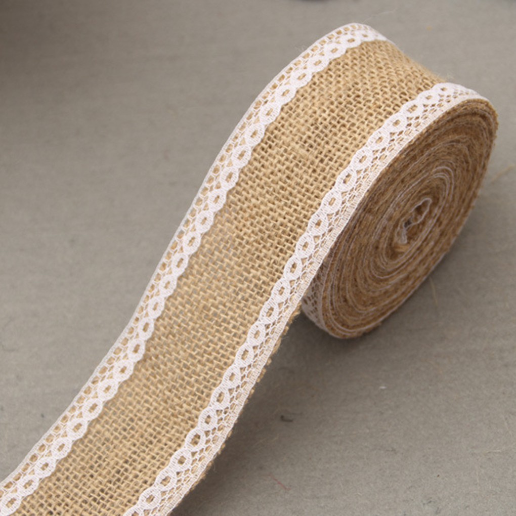 2M Natural Burlap Craft Ribbon Roll with White Lace Wedding Crafts
